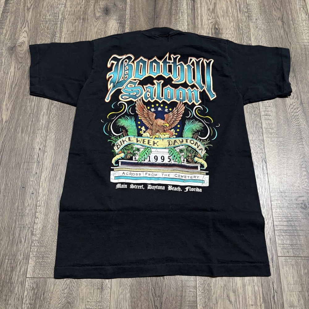 Vintage Fruit Of The Loom Shirt Mens Medium Black Boothill Saloon Bike Week 1995